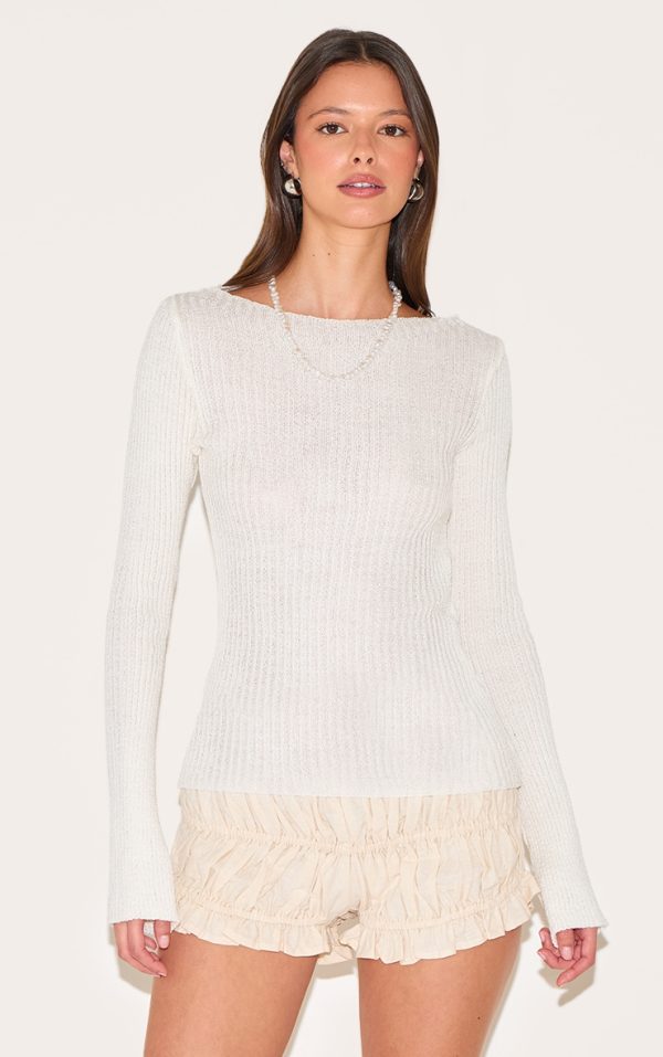 Cream Rib Knit Long Sleeve Top