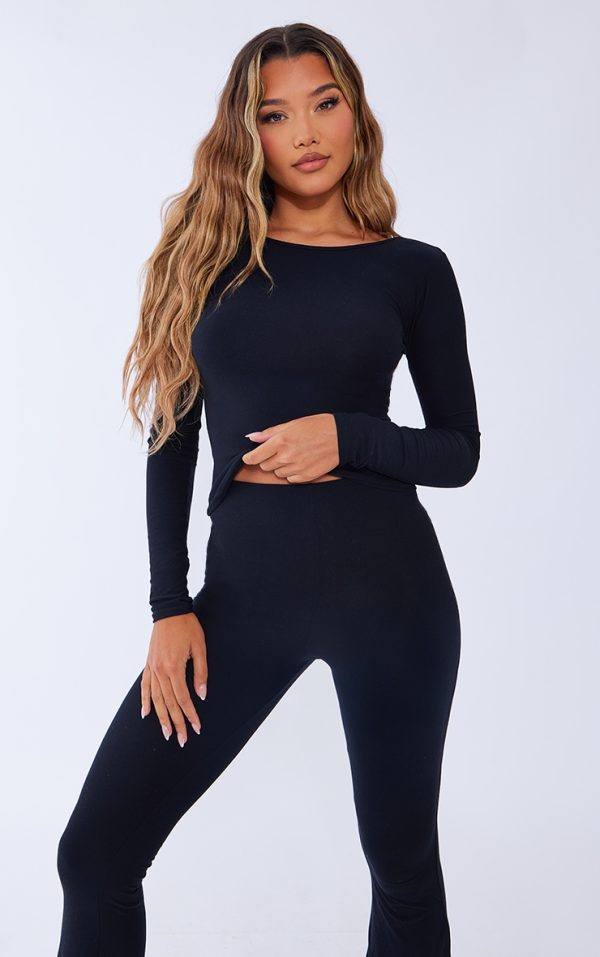 Black Soft Touch Long Sleeve Longline Top