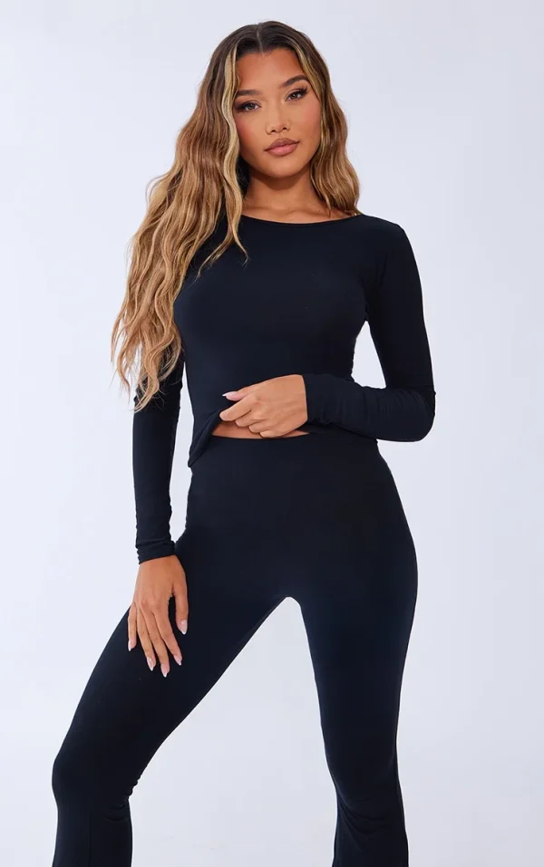 Black Soft Touch Long Sleeve Longline Top