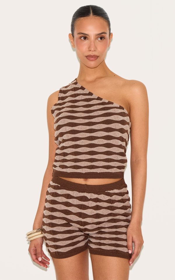 Petite Chocolate Knitted Striped Shorts