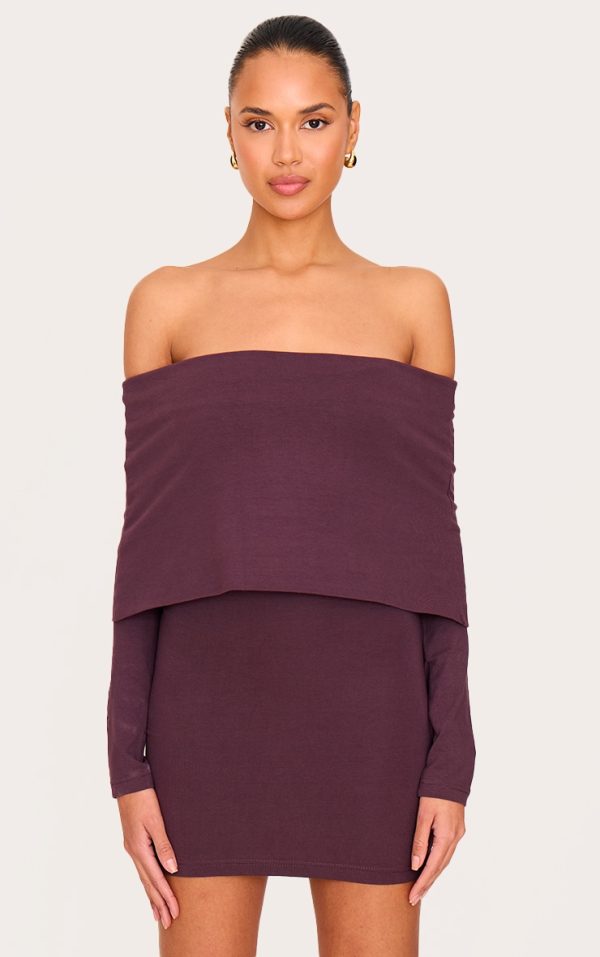 Plum Cotton Super Oversized Bardot Mini Dress