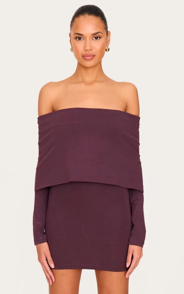 Plum Cotton Super Oversized Bardot Mini Dress