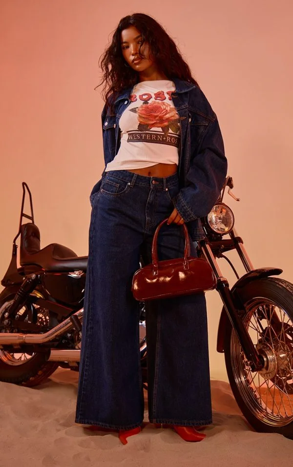 Mid Blue Wash Wide Leg Style Jeans