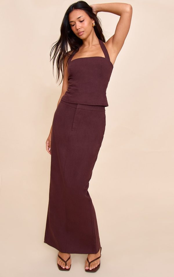 Deep Chocolate Premium Linen A Line Maxi Skirt