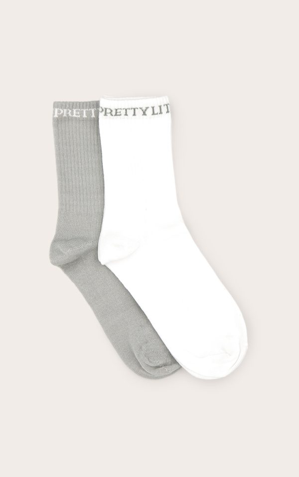 PRETTYLITTLETHING Grey Logo 2 Pack Socks