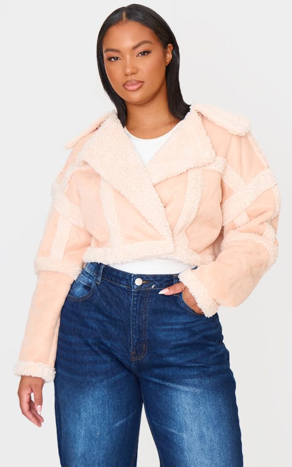 Plus Cream Shearling Trim Crop Aviator