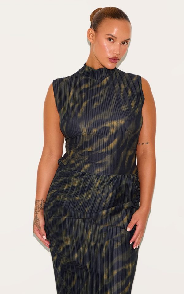Plus Black Plisse High Neck Top