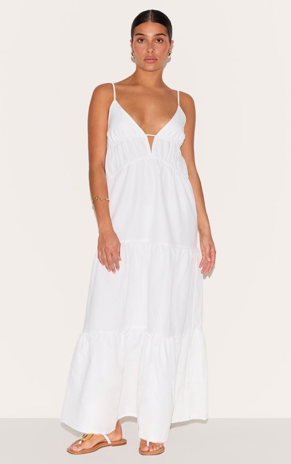 Petite White Strappy Tiered Maxi Dress