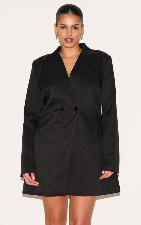 Plus Black Woven Cinched Waist Blazer Dress