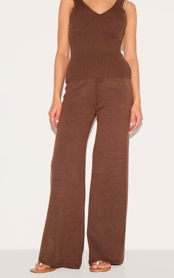 Petite Chocolate Knitted Straight Leg Pants