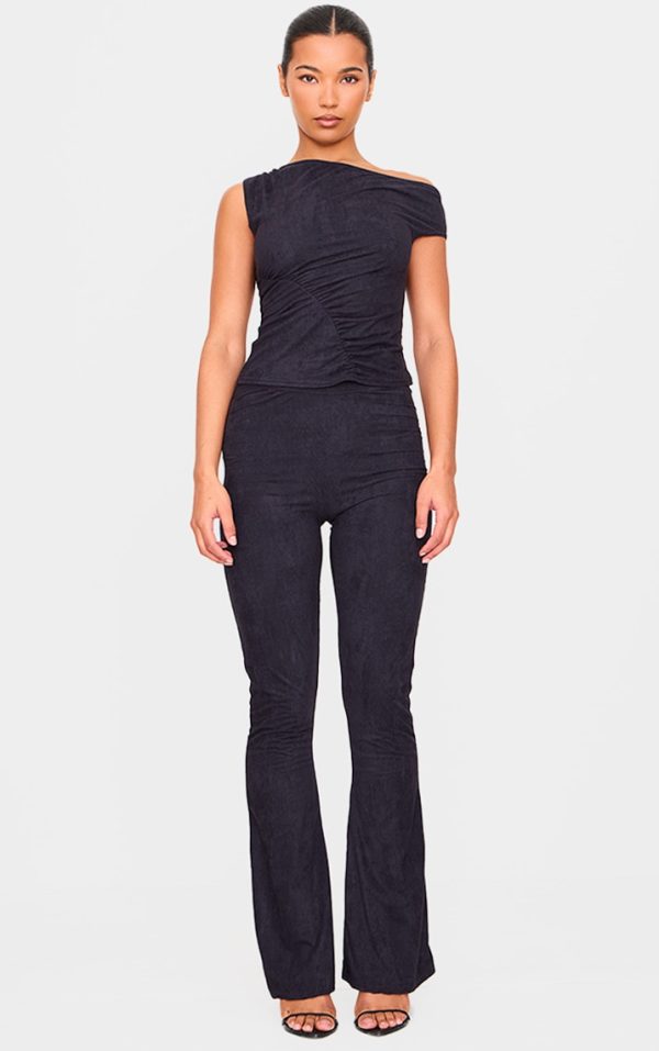 Black Faux Suede Skinny Flared Pants