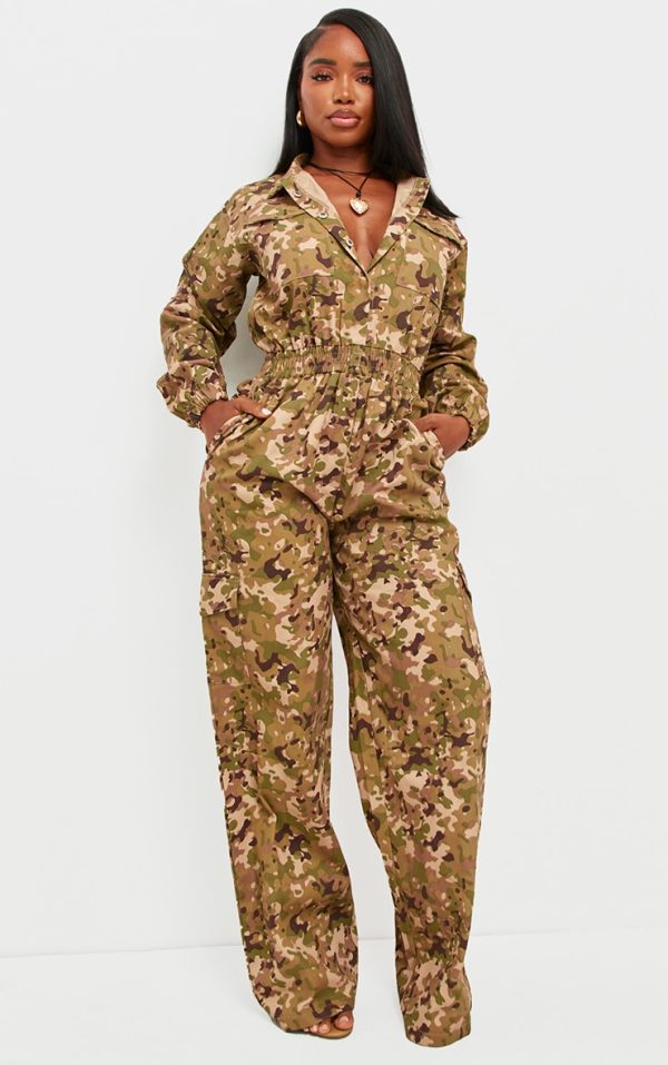 Shape Multi Camo Printed Elasticated Waist Jumpsuit