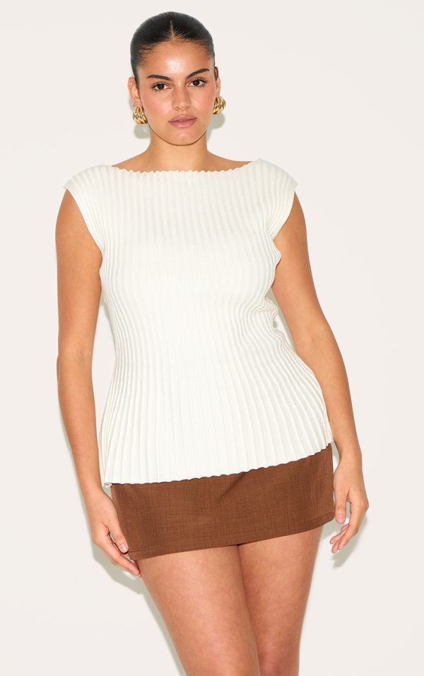 Plus Cream Rib Knit Boat Neck Peplum Top
