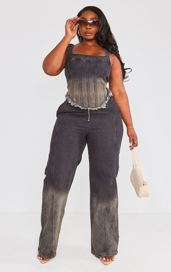 Plus Washed Black Zip Front Denim Jeans