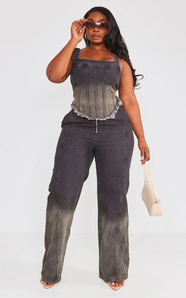 Plus Washed Black Zip Front Denim Jeans