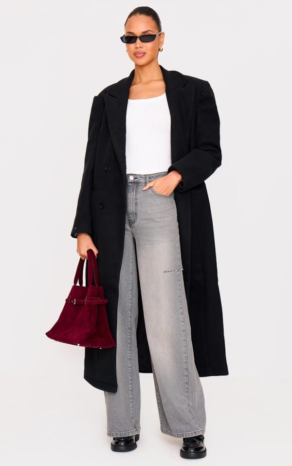 Washed Grey Thigh Split Wide Leg Style Jeans
