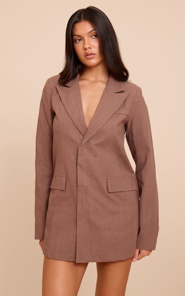 Chocolate Linen Blend Blazer Dress