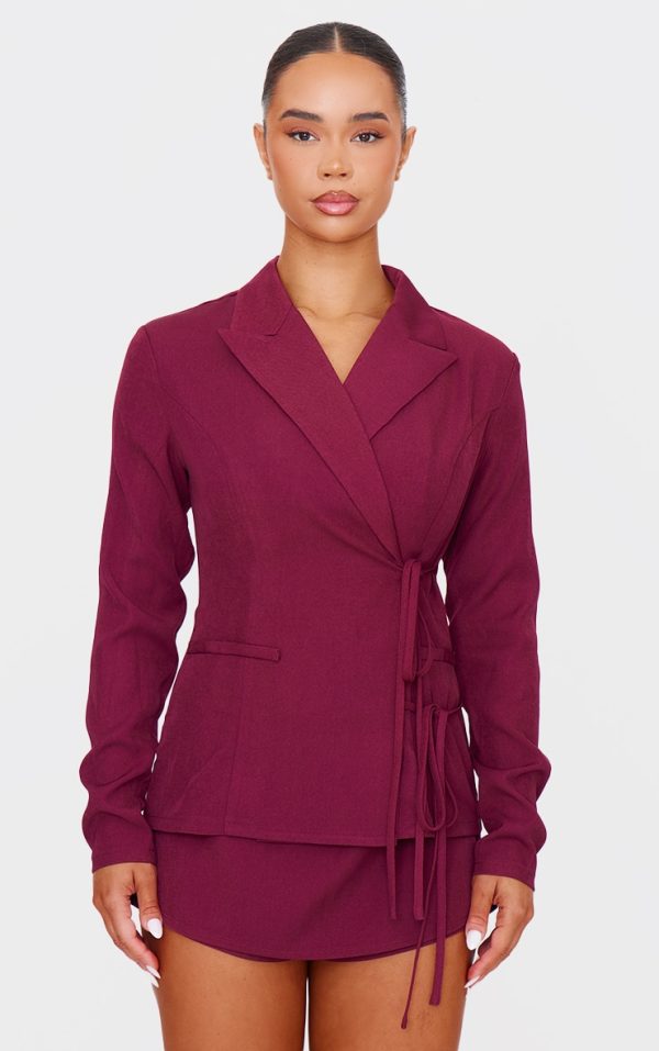 Burgundy Premium Tailored Woven Wrap Front Romper