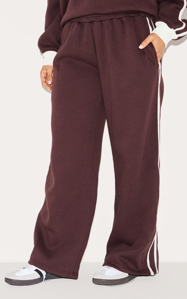 Petite Chocolate Wide Leg Stripe Detail Sweatpants