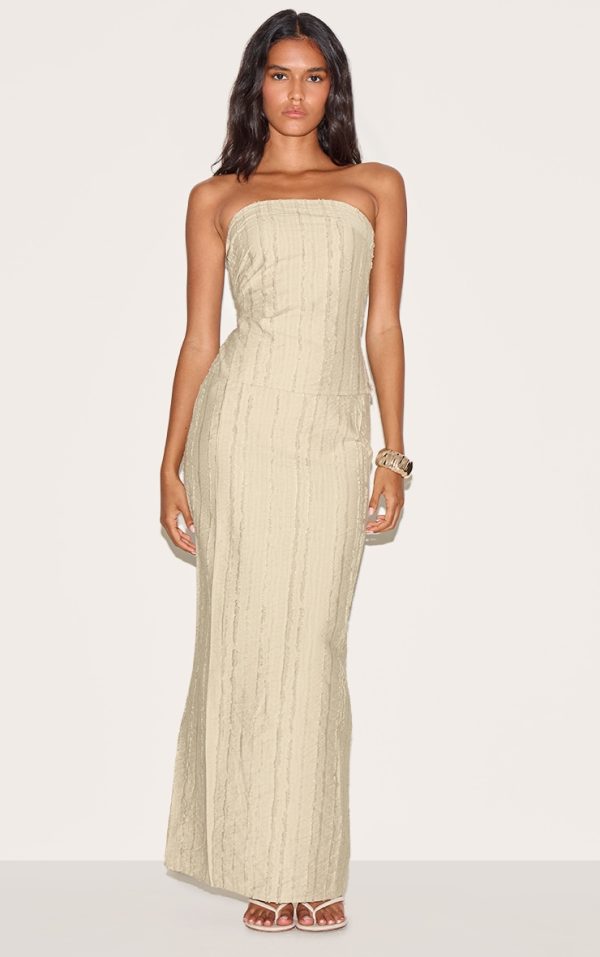 Sage Khaki Textured Frayed Mid Rise Maxi Skirt