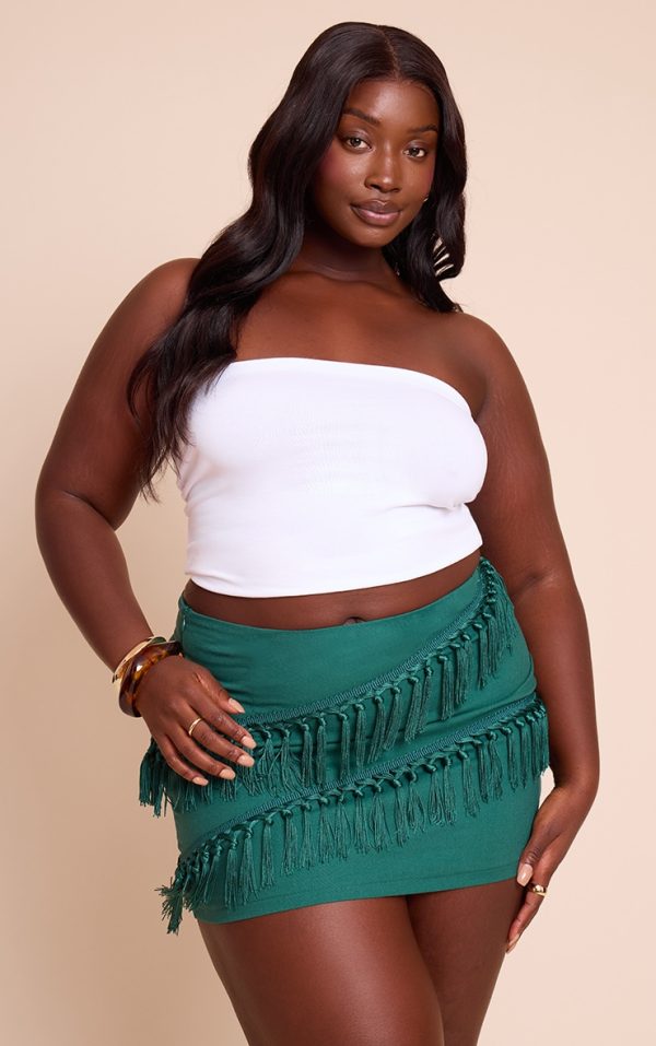 Plus Teal Linen Tassle Detail Mini Skirt