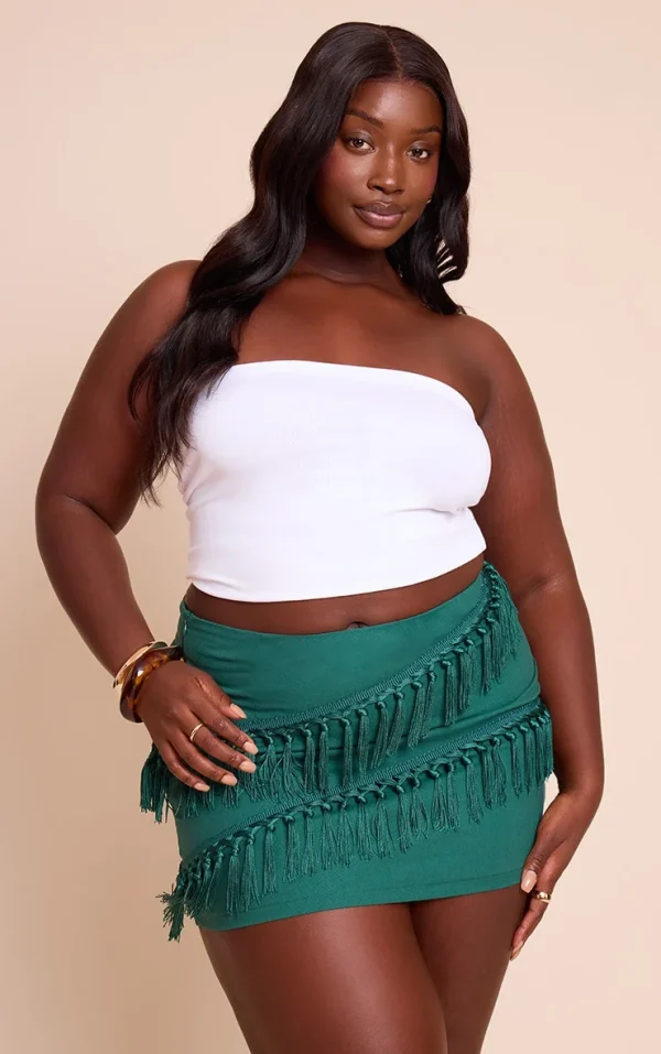 Plus Teal Linen Tassle Detail Mini Skirt