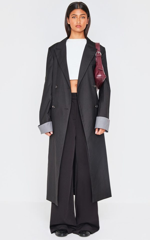 Black Tailoring Trim Trench Coat