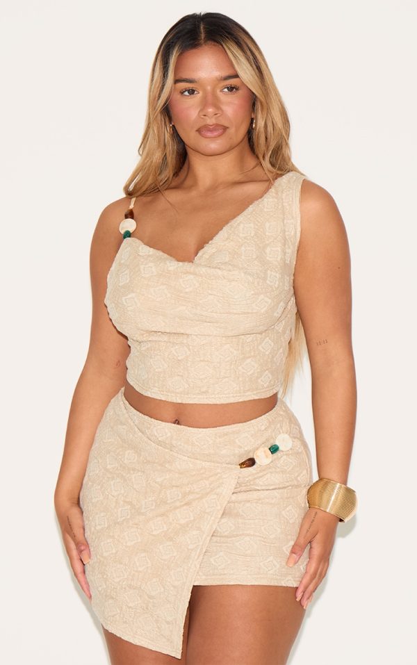 Shape Stone Textured Wrap Over Beaded Trim Mini Skirt