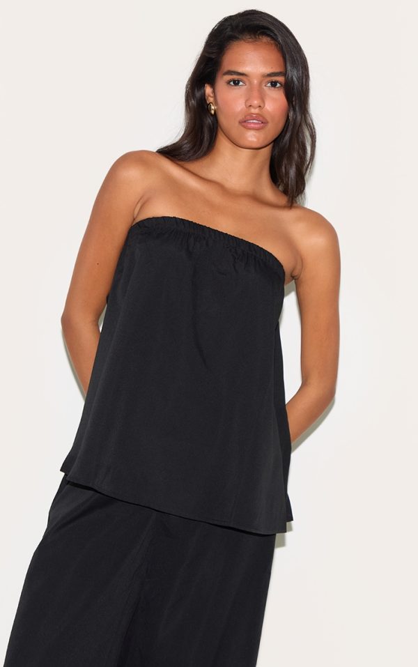 Black Woven Longline Bandeau Top