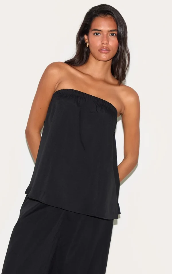 Black Woven Longline Bandeau Top