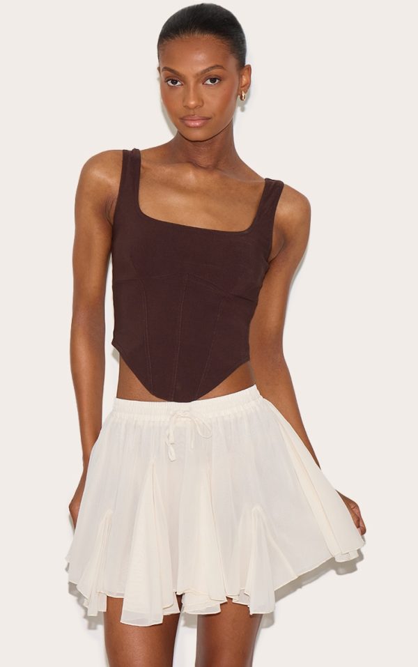 Almond Chiffon Godet Floaty Mini Skirt