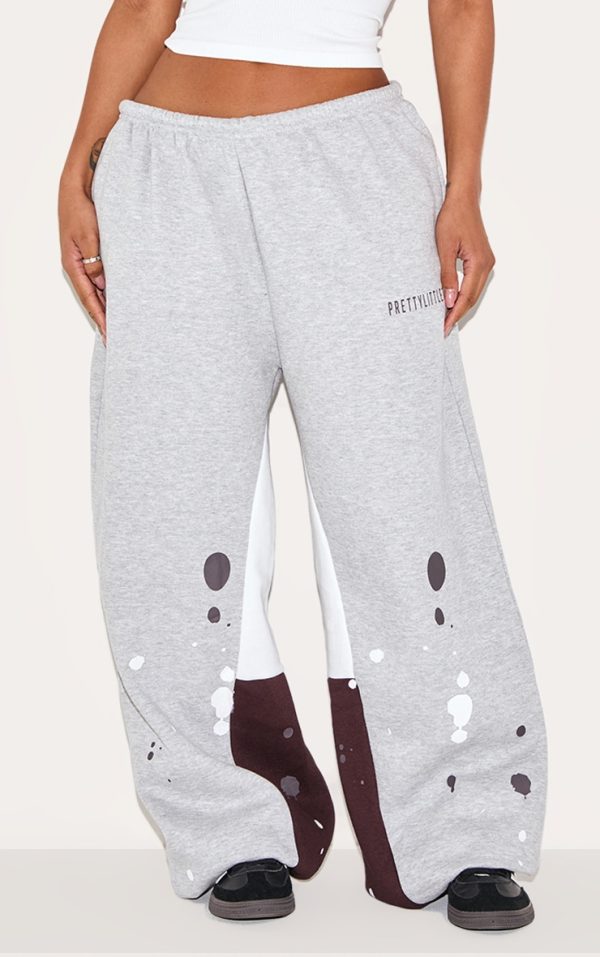 Shape Grey Marl Printed Paint Splat Detail Wide Leg Sweatpants