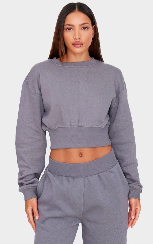 Tall Steel Blue Cropped Oversized Sweatshirt