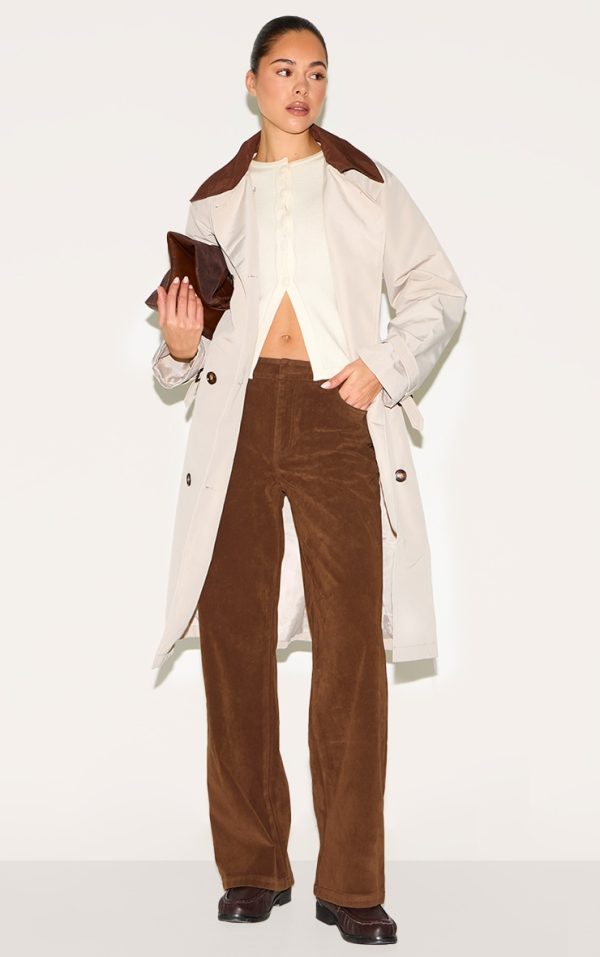 Beige Contrast Collar Trench