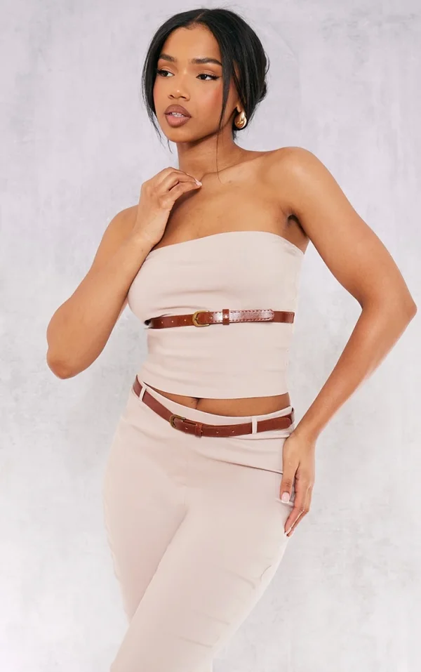Stone Stretch Woven Belt Detail Bandeau Top
