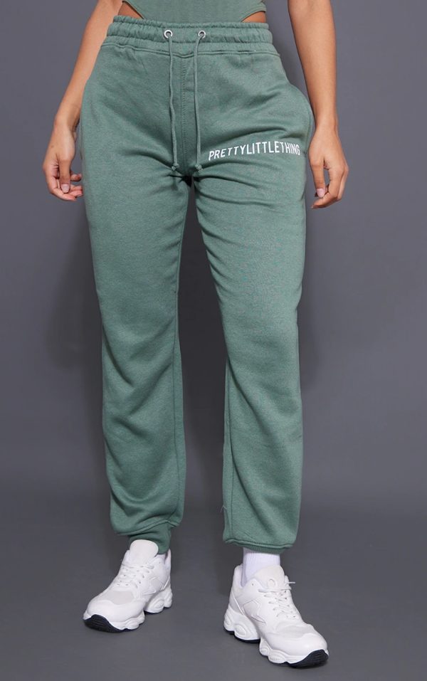 PRETTYLITTLETHING Sea Green Logo High Waisted Cuffed Sweatpant