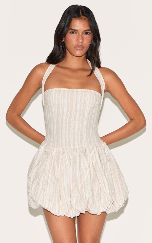 Stone Striped Halterneck Puffball Dress