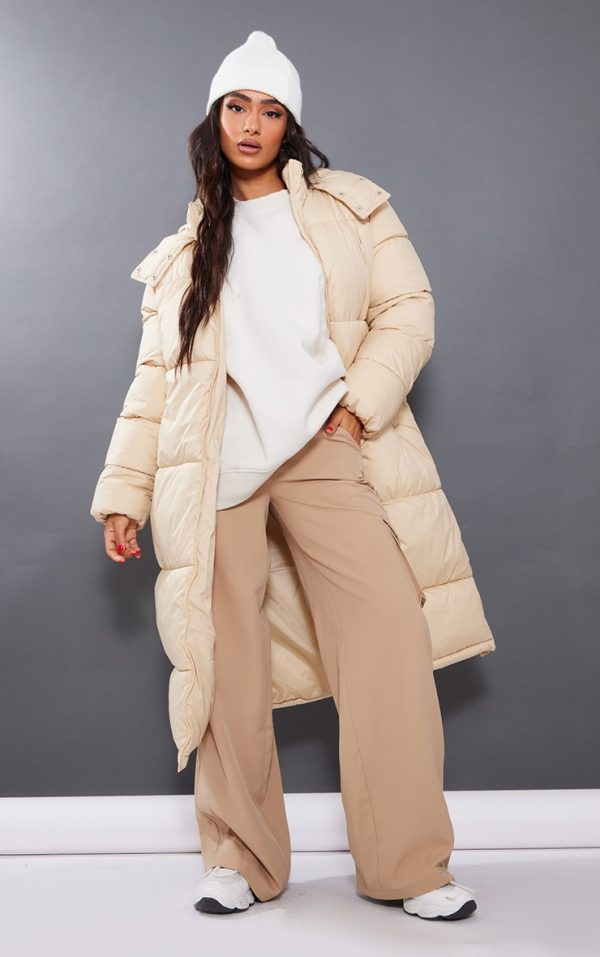Petite Camel Long Puffer Coat