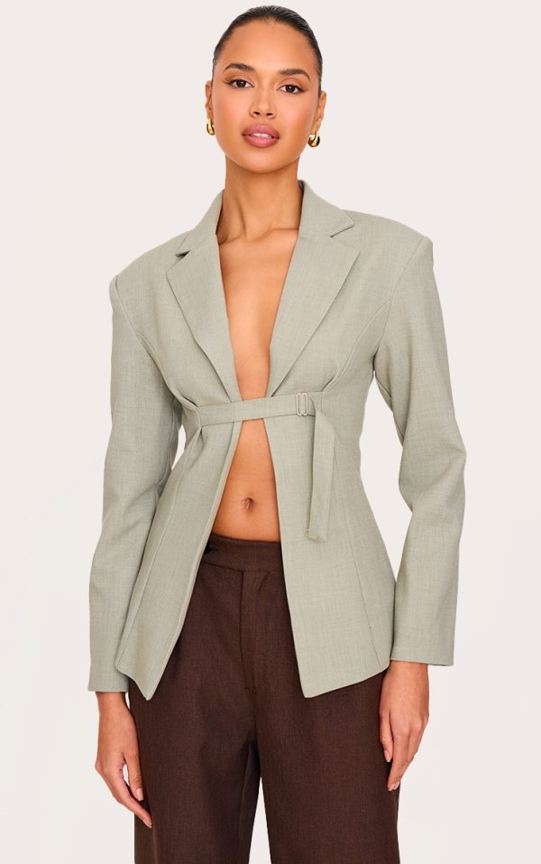 Sage Strap Detail Fitted Blazer