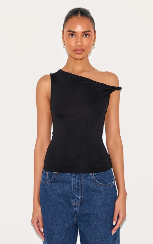 Black Soft Cotton Twist Detail Long Vest Top