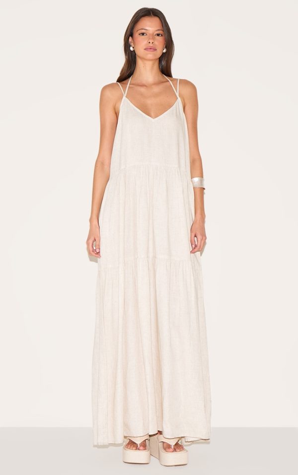 Natural Strappy Ruched Maxi Dress