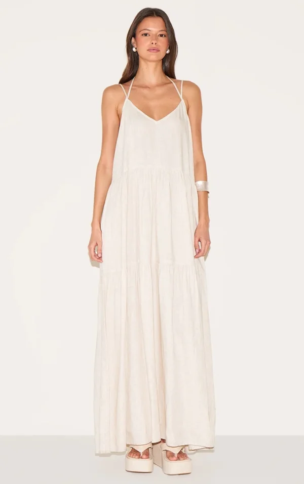 Natural Strappy Ruched Maxi Dress