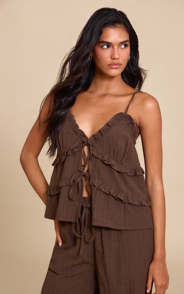Brown Textured Strappy Cami Top