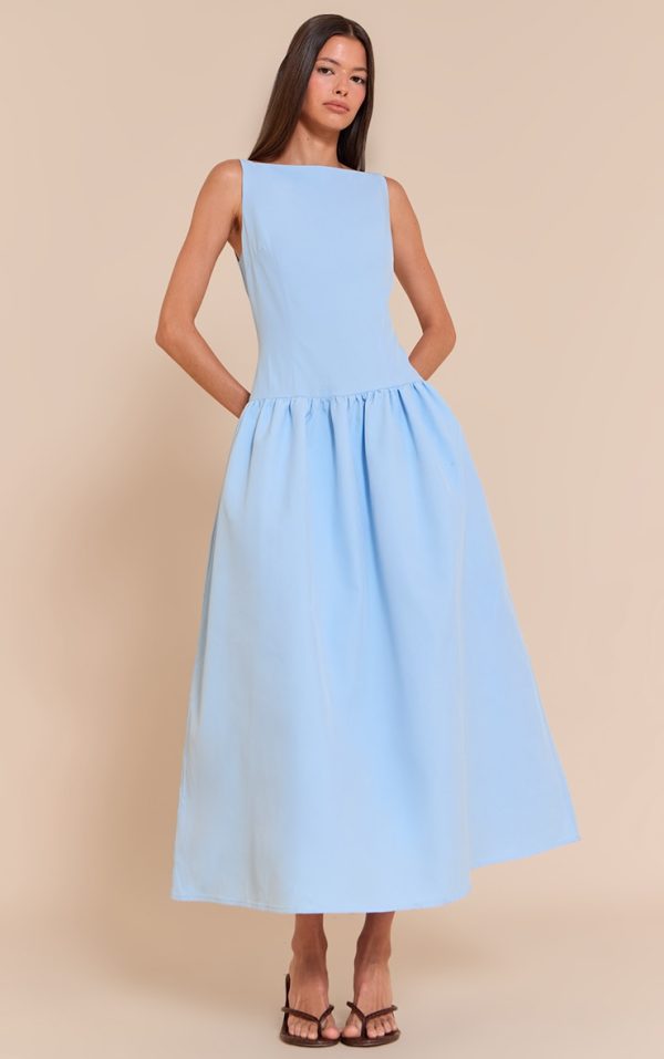 Light Blue Dropped Waist Midaxi Dress