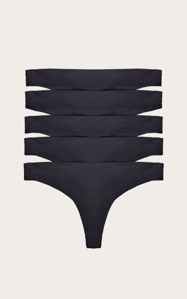 Black 5 Pack No Vpl Thongs