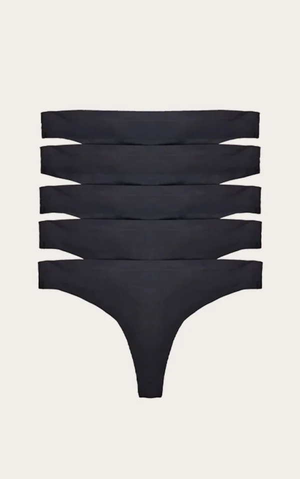 Black 5 Pack No Vpl Thongs