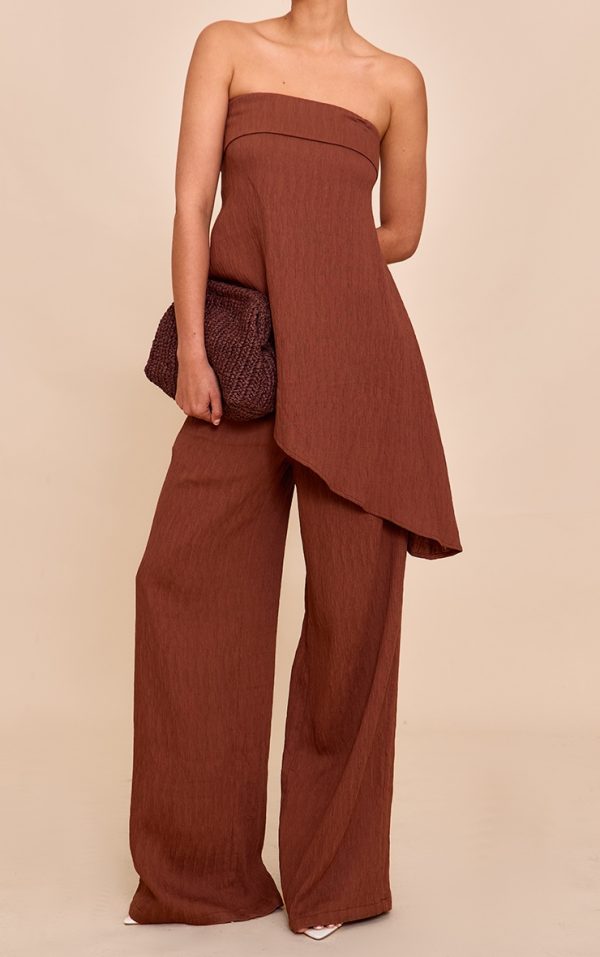 Chocolate Bandeau Asymmetric Drape Detail Top