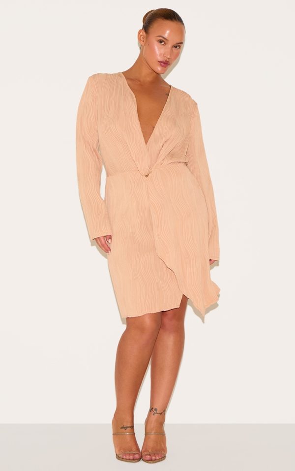 Plus Stone Plisse Wrap Front Dress