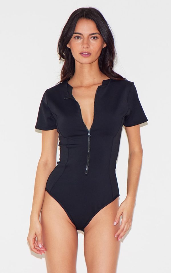 Black Scuba Zip Up Swimsuit