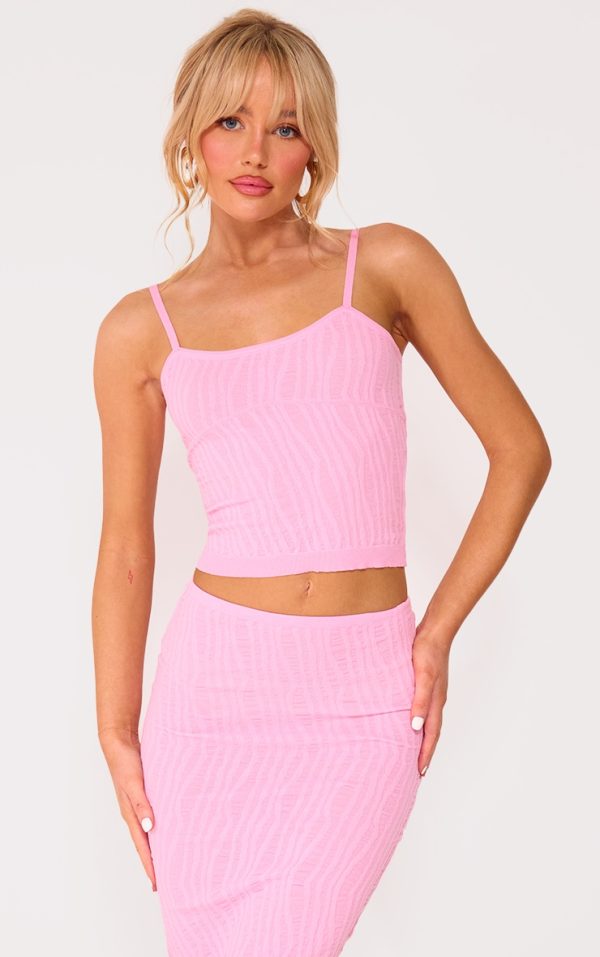 Baby Pink Textured Knit Strappy Top